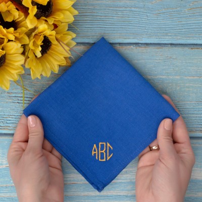 Linen monogrammed handkerchief - initials pocket square - royal blue monogramm mens handkerchief - grooms linen handkerchief - custom gift