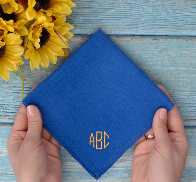 Linen monogrammed handkerchief - initials pocket square - royal blue monogramm mens handkerchief - grooms linen handkerchief - custom gift