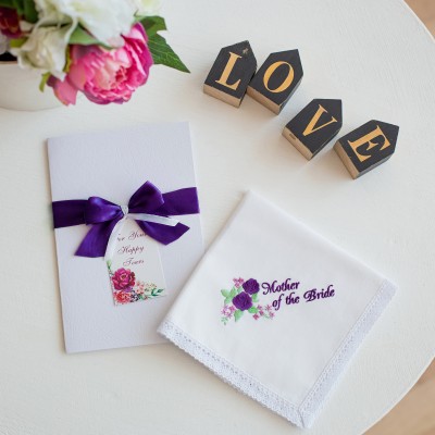Wedding Handkerchief for Mother of the Bride from Daughter Custom embroidered wedding Spring wedding gifts Best Bridesmaid Maid of Honor