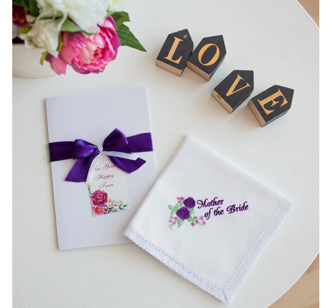Wedding Handkerchief for Mother of the Bride from Daughter Custom embroidered wedding Spring wedding gifts Best Bridesmaid Maid of Honor