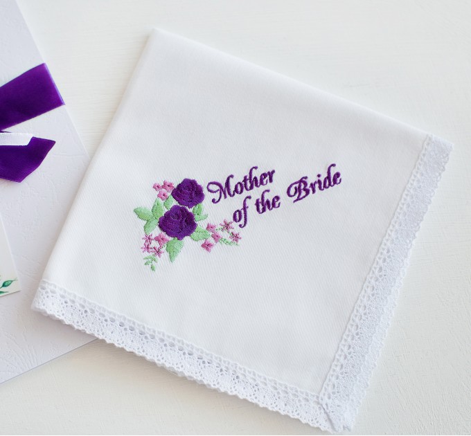 Wedding Handkerchief for Mother of the Bride from Daughter Custom embroidered wedding Spring wedding gifts Best Bridesmaid Maid of Honor