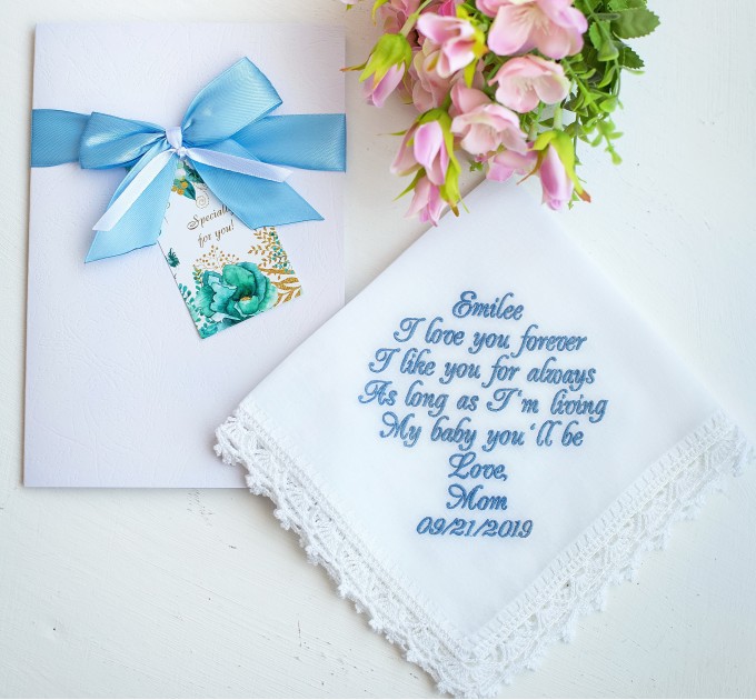 Daughter Gift from Mom - Custom Wedding Handkerchief for Bride, Sentimental Wedding Gift, Bridal Hankerchief , Something Blue Hankies