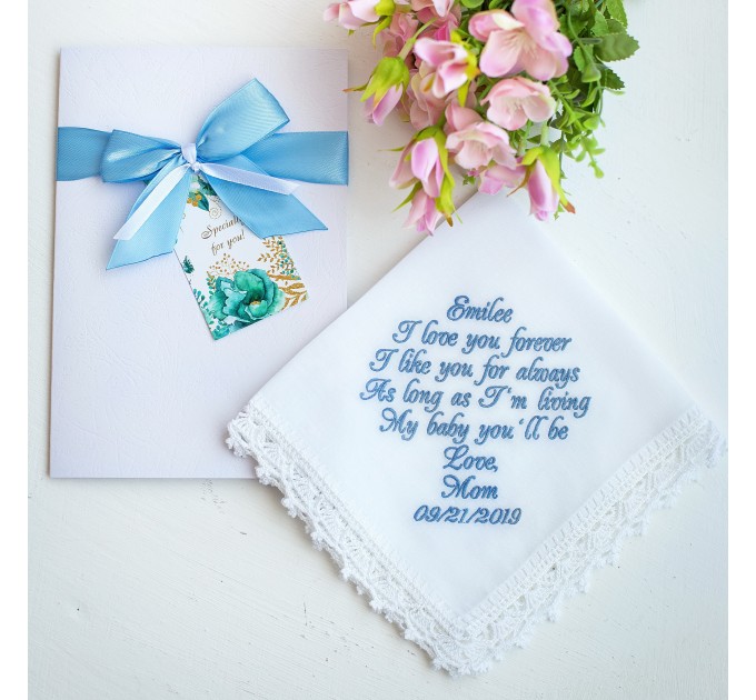Daughter Gift from Mom - Custom Wedding Handkerchief for Bride, Sentimental Wedding Gift, Bridal Hankerchief , Something Blue Hankies