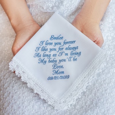 Daughter Gift from Mom - Custom Wedding Handkerchief for Bride, Sentimental Wedding Gift, Bridal Hankerchief , Something Blue Hankies