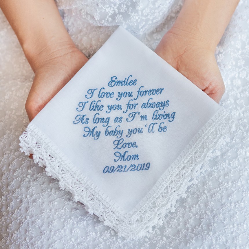 Wedding Handkerchiefs for Daughter Wedding Gift Keepsake Hankie and Angel for The Bride Blue Bride Handkerchief for Wedding 