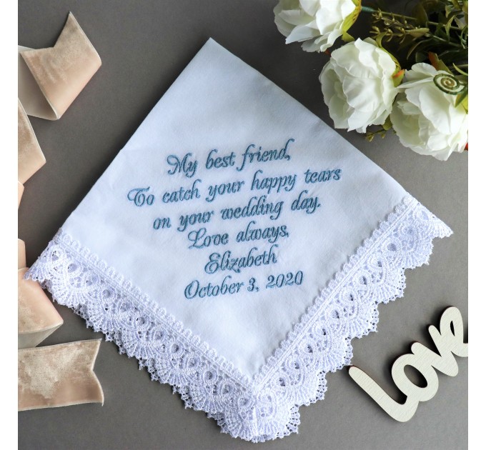 Something Blue for Bride from Maid of Honor - Bridal Shower Gift - Personalized Embroidered Wedding Handkerchief for Bride - Bachelorette Party