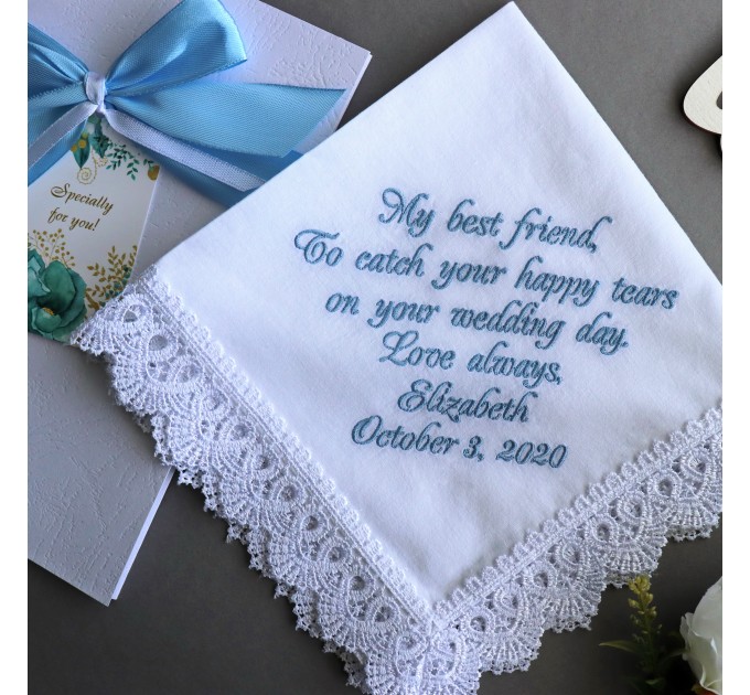 Something Blue for Bride from Maid of Honor - Bridal Shower Gift - Personalized Embroidered Wedding Handkerchief for Bride - Bachelorette Party