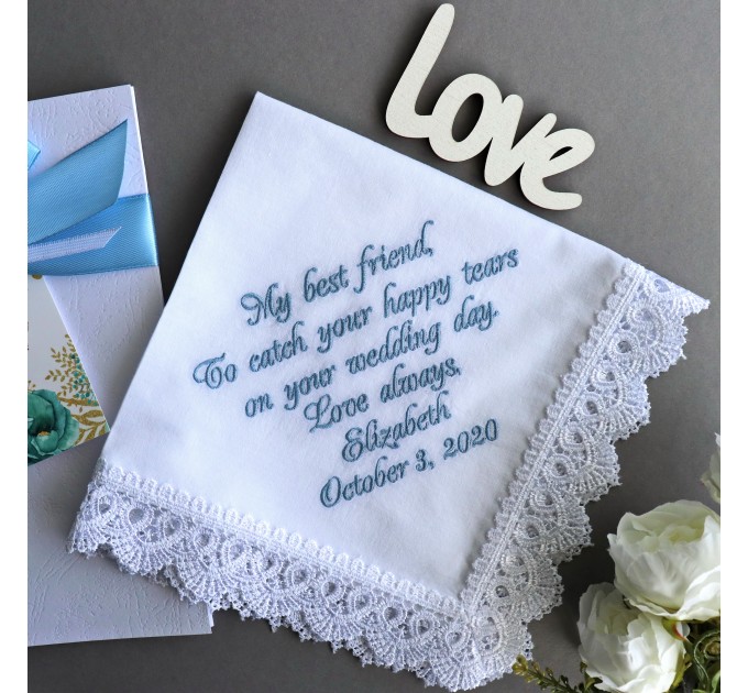 Something Blue for Bride from Maid of Honor - Bridal Shower Gift - Personalized Embroidered Wedding Handkerchief for Bride - Bachelorette Party