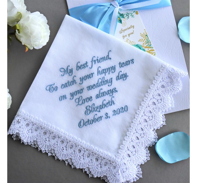 Something Blue for Bride from Maid of Honor - Bridal Shower Gift - Personalized Embroidered Wedding Handkerchief for Bride - Bachelorette Party
