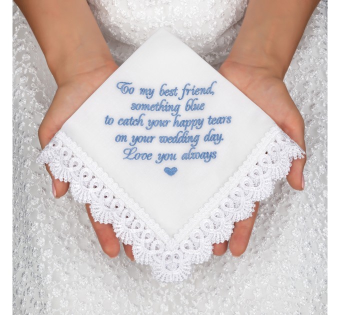 Something Blue for Bride Gift for Bride from Maid of Honor Best Friend Wedding Gift to Bride from Bridesmaid Bridal Handkerchief Blue Hankerchief Bridal Shower Gift New Borrowed Old Embroidered