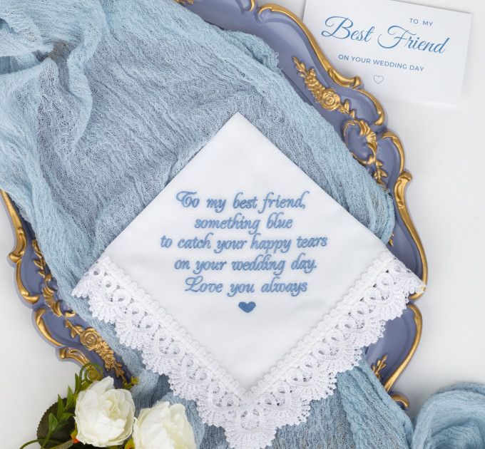Something Blue for Bride Gift for Bride from Maid of Honor Best Friend Wedding Gift to Bride from Bridesmaid Bridal Handkerchief Blue Hankerchief Bridal Shower Gift New Borrowed Old Embroidered