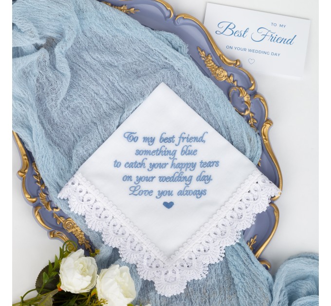 Something Blue for Bride Gift for Bride from Maid of Honor Best Friend Wedding Gift to Bride from Bridesmaid Bridal Handkerchief Blue Hankerchief Bridal Shower Gift New Borrowed Old Embroidered