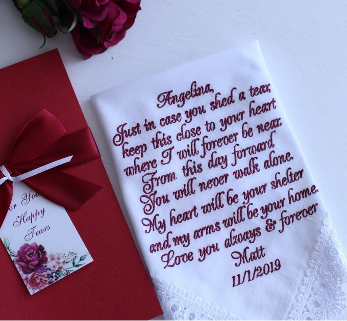 Bride Gift from Groom to Bride to be Future Wife gift handkerchief Wedding vows hankerchief Bridal poem you will never walk alone hanky