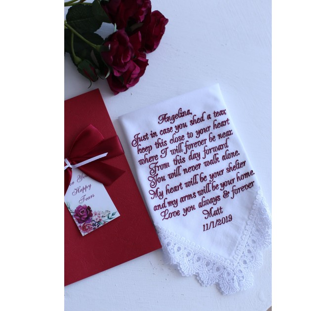 Bride Gift from Groom to Bride to be Future Wife gift handkerchief Wedding vows hankerchief Bridal poem you will never walk alone hanky