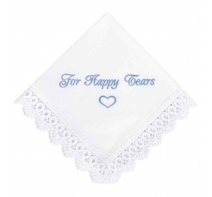 Happy Tears wedding handkerchief Embroidered Bridal Hankerchief to Bride Wedding Favour For your happy tears keepsake Something blue