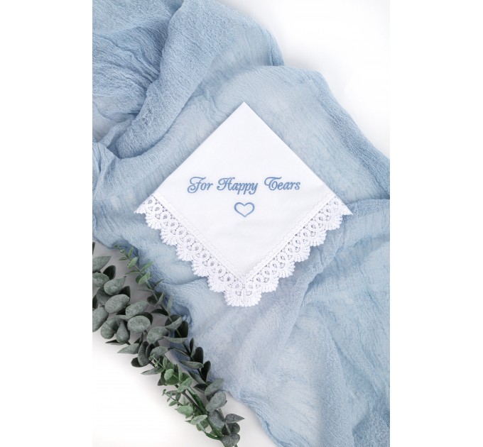 Happy Tears wedding handkerchief Embroidered Bridal Hankerchief to Bride Wedding Favour For your happy tears keepsake Something blue