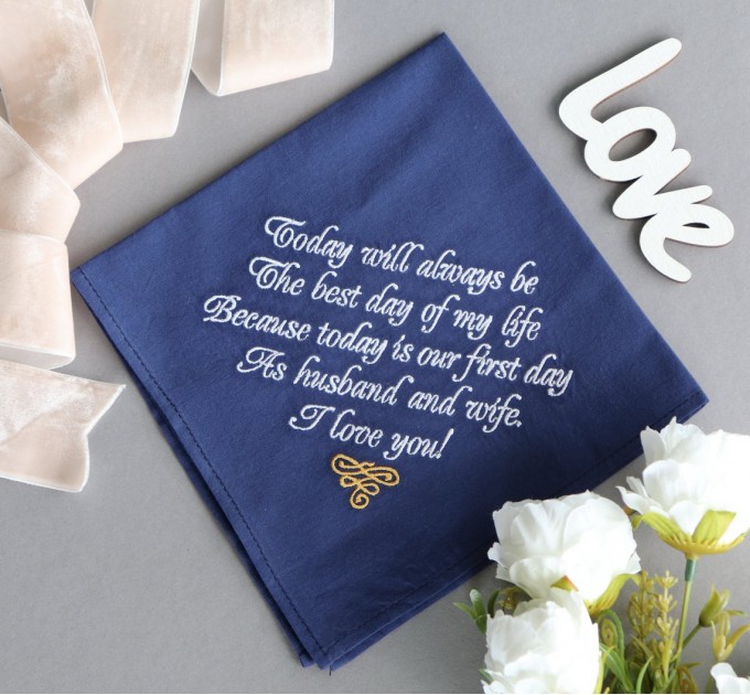 Navy Wedding Gift for Groom from Bride on Wedding day - Groom Handkerchief