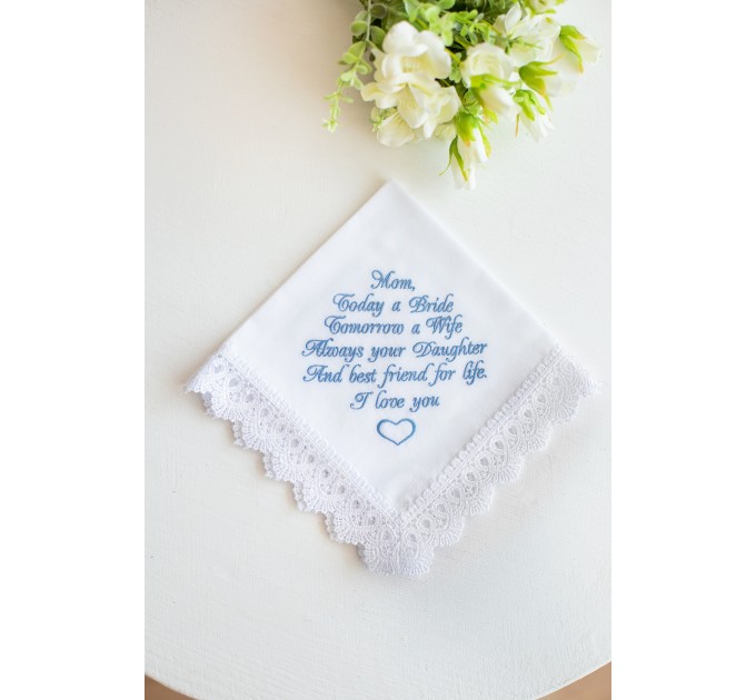 Mother of the Bride Handkerchief - Embroidered Wedding Gift for Mom from Daughter