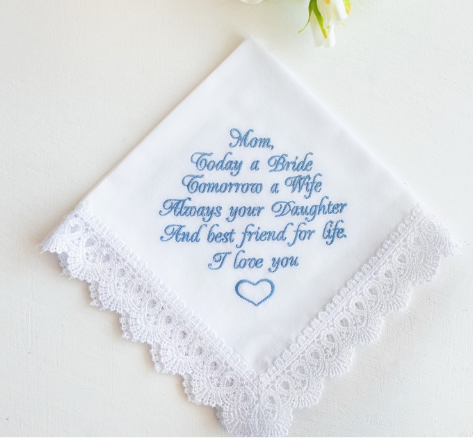 Mother of the Bride Handkerchief - Embroidered Wedding Gift for Mom from Daughter