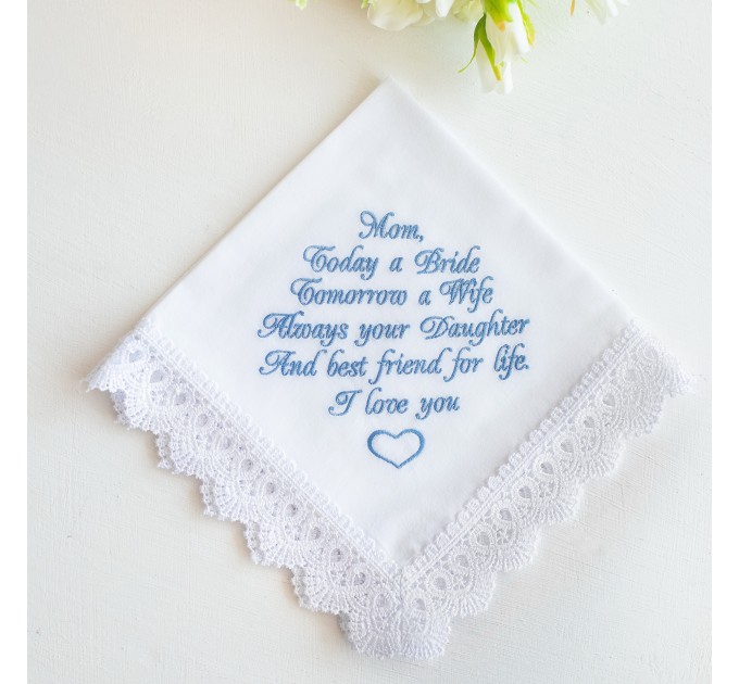 Mother of the Bride Handkerchief - Embroidered Wedding Gift for Mom from Daughter