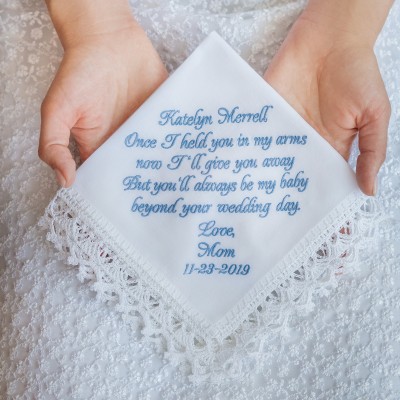 Something Blue for Bride from Mom Something New daughter wedding Bridal handkerchief Sentimental rustic wedding heirloom for daughter mother