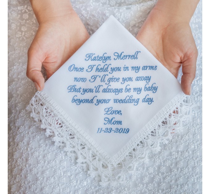 Something Blue for Bride from Mom Something New daughter wedding Bridal handkerchief Sentimental rustic wedding heirloom for daughter mother