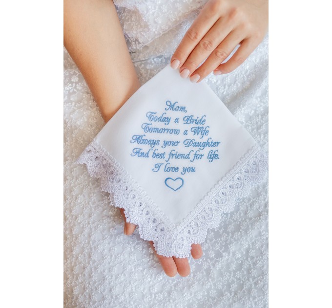 Mother of the Bride Handkerchief - Embroidered Wedding Gift for Mom from Daughter