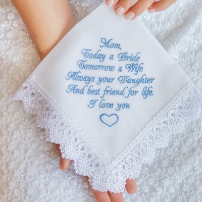 Mother of the Bride Handkerchief - Embroidered Wedding Gift for Mom from Daughter