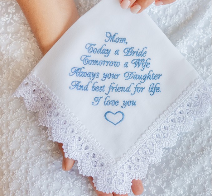Mother of the Bride Handkerchief - Embroidered Wedding Gift for Mom from Daughter