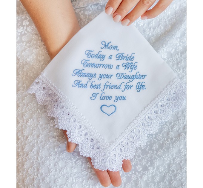 Mother of the Bride Handkerchief - Embroidered Wedding Gift for Mom from Daughter