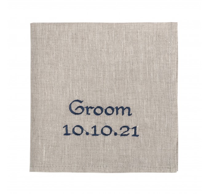 Wedding Save the Date handkerchief, Something Blue for Bride, Groom hankie, Wedding date hankerchief, Embroidered wedding handkerchief linen