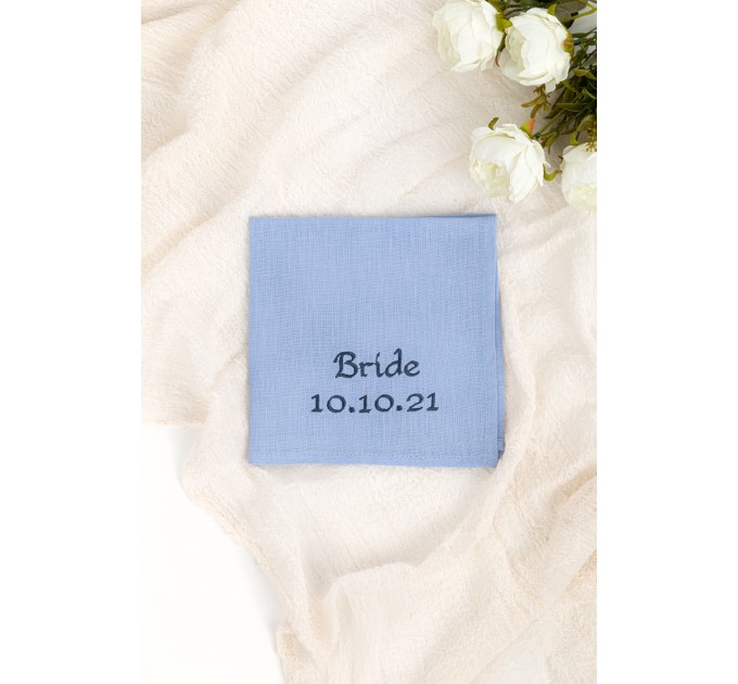 Wedding Save the Date handkerchief, Something Blue for Bride, Groom hankie, Wedding date hankerchief, Embroidered wedding handkerchief linen