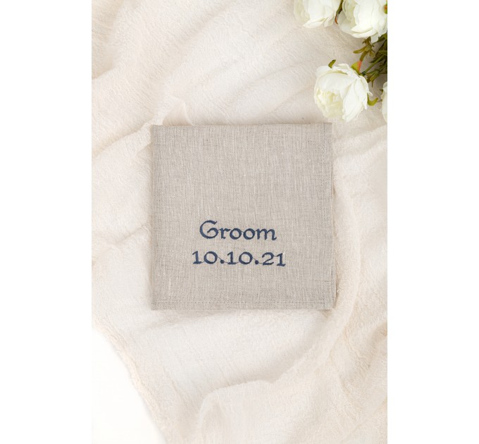 Wedding Save the Date handkerchief, Something Blue for Bride, Groom hankie, Wedding date hankerchief, Embroidered wedding handkerchief linen