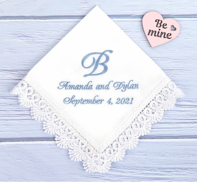 LIGHT BLUE 100% COTTON EMBROIDERED PERSONALISED HANDKERCHIEF INITIALS NAME GIFT 