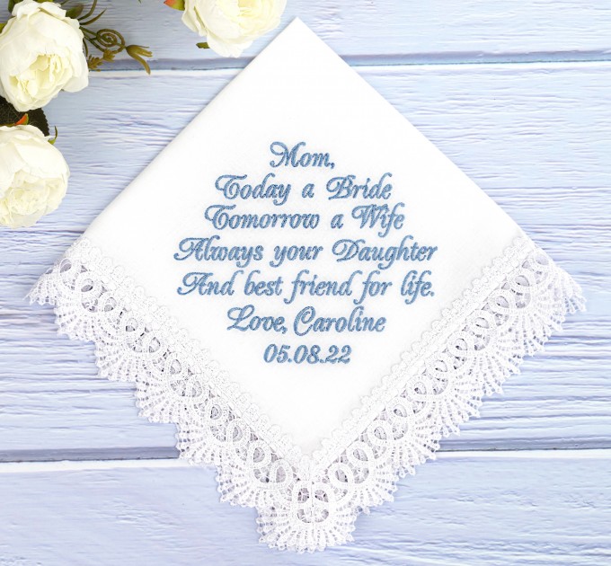 PERSONALISED EMBROIDERED ANY MESSAGE HANDKERCHIEF HANKIE WEDDING GIFT LADIES 