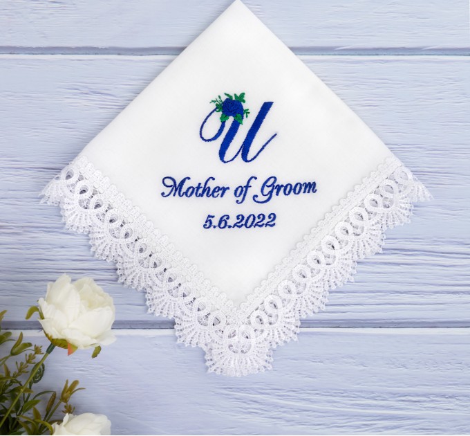 Mother of the Groom gift - Personalized wedding handkerchief Set  - Royal Wedding gift for parents - Custom Embroidered Hanky from Groom to Mom and Dad 