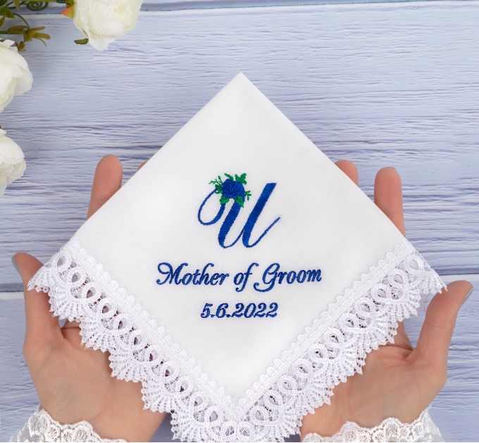 Mother of the Groom gift - Personalized wedding handkerchief Set  - Royal Wedding gift for parents - Custom Embroidered Hanky from Groom to Mom and Dad 