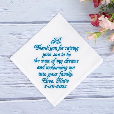Father of the Groom wedding handkerchief, Father in law hankerchief, Future father gift, Groom dad gift from Bride, Embroidered custom hankie