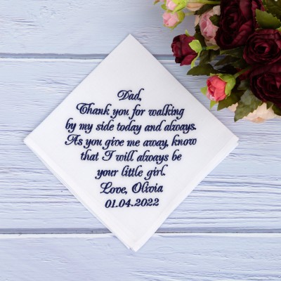 Dad hankerchief wedding personalized embroidered hankies Father handkerchief from Bride custom father of the bride parents of the bride navy