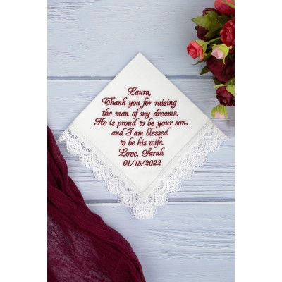 Mother of the Groom Handkerchief from Son - Personalized Wedding Gift, Sentimental Hankie for Mom, Wedding Keepsake