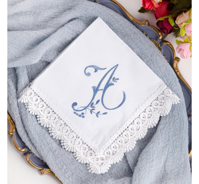 Bridal Monogrammed Handkerchief Something blue hankie with initial F