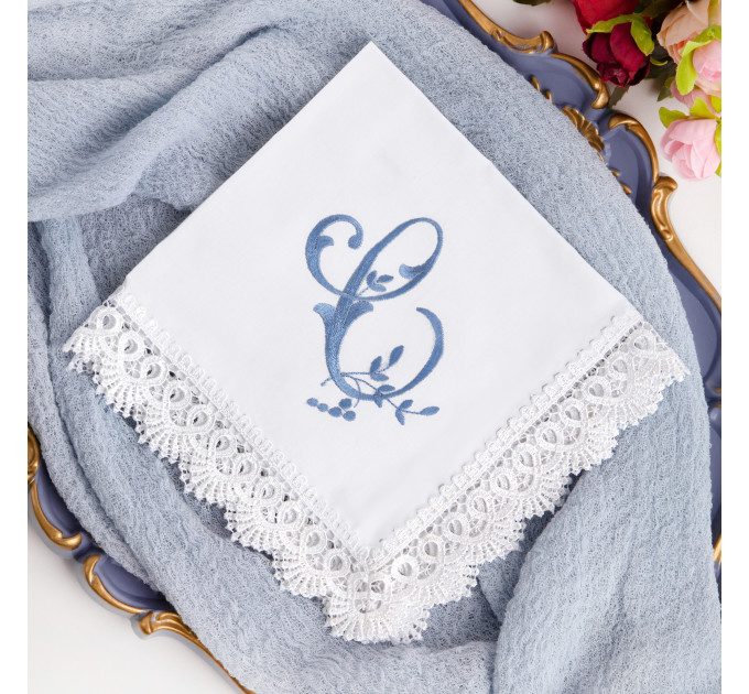 Bridal Monogrammed Handkerchief Something blue hankie with initial F