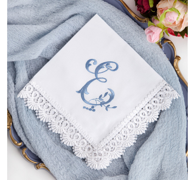Bridal Monogrammed Handkerchief Something blue hankie with initial F