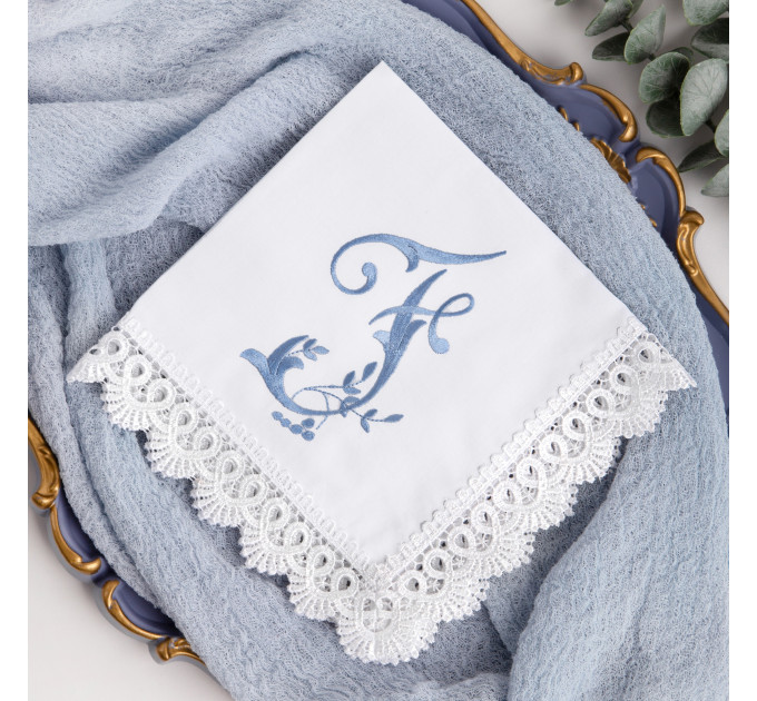Bridal Monogrammed Handkerchief Something blue hankie with initial F