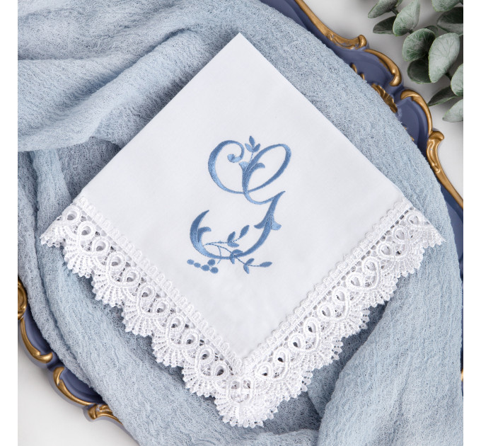 Bridal Monogrammed Handkerchief Something blue hankie with initial F