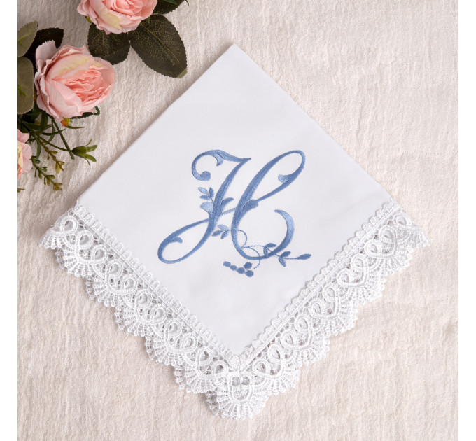 Bridal Monogrammed Handkerchief Something blue hankie with initial F