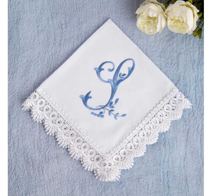 Bridal Monogrammed Handkerchief Something blue hankie with initial F